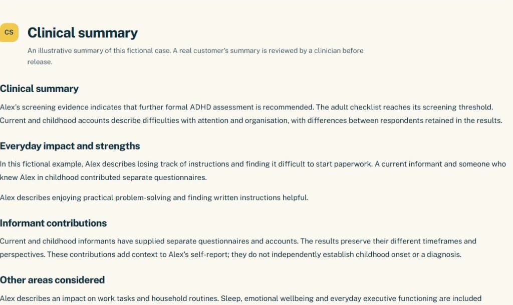 Clinical summary from the fictional adult Passport